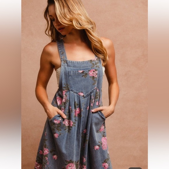 BiBi Gauze Buttoned Up Overall Jumpsuit with Pockets main image 1